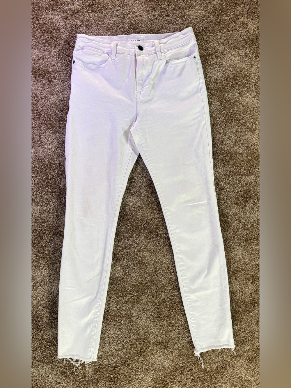 FRAME Le High Skinny White Raw Hem Jeans Women’s Size 28 Stretch Denim